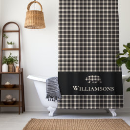 Cortina De Ducha Oso Monograma Rústico | Negro blanco crema