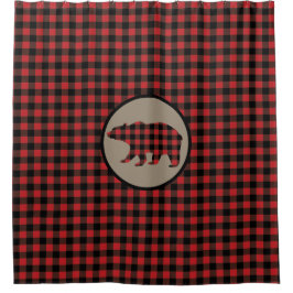 Cortina De Ducha Oso rojo negro de búfalo