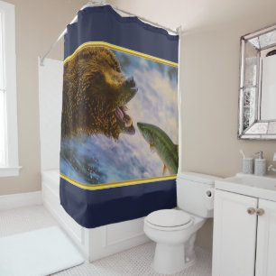 Cortina De Ducha Osos grizzly que cogen salmones de la trucha arco
