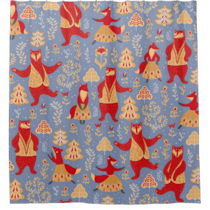 Cortina De Ducha Osos y zorros bailarines en un bosque mágico