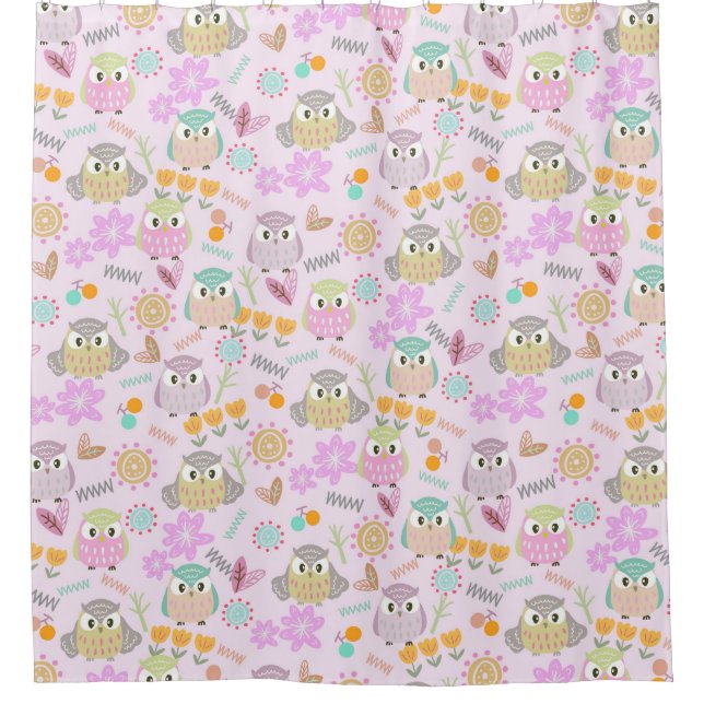 Cortina De Ducha Owl Pastel Pink   (Anverso)