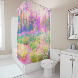 Cortina De Ducha Paisaje iluminado en los jardines rosados y corale