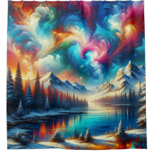 Cortina De Ducha "Paisaje nevado de tinte de tinta - Vibrante arte