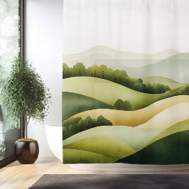 Cortina De Ducha Paisaje tradicional japonés de acuarela