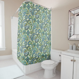 Cortina De Ducha Paisley azul y verde