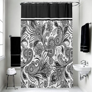 Cortina De Ducha Paisley en negro y blanco