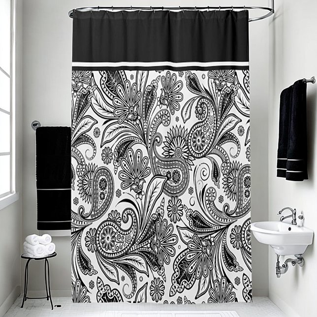 Cortina De Ducha Paisley en negro y blanco (Subido por el creador)