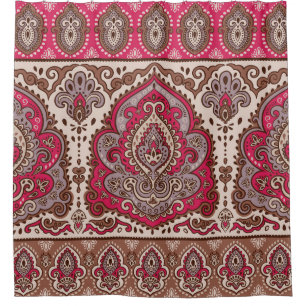 Cortina De Ducha Paisley floral india, patrón de mandala étnica.