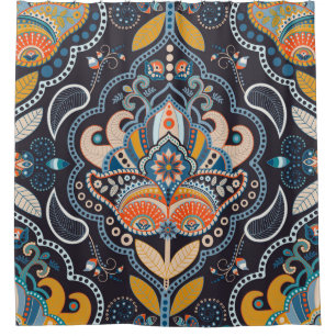 Cortina De Ducha Paisley Floral: Patrón indio oscuro