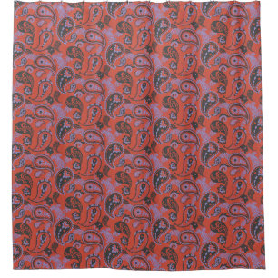 Cortina De Ducha Paisley Linocut Vivid Naranja Purple