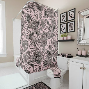 Cortina De Ducha Paisley negro y rosa