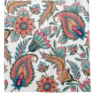 Cortina De Ducha Paisley Oriental: Floral Vintage sin soldadura