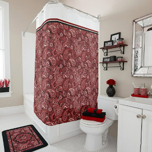 Cortina De Ducha paisley rojo y blanco