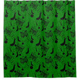Cortina De Ducha Pájaro de mariposa verde oscuro