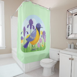 Cortina De Ducha Pájaro moderno con patrón floral Iris