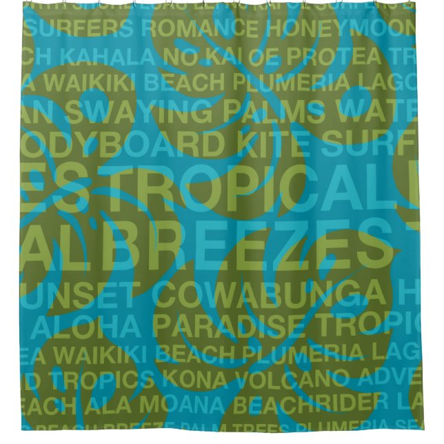 Cortina De Ducha Palabras veraniegas Tropical y Monstera Leaf (Anverso)