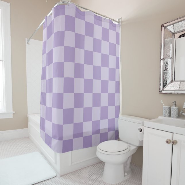 Cortina De Ducha Pale and Pastel Purple Monotone Checkered (In situ)