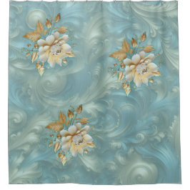 Cortina De Ducha Paleta azul claro en un diseño de barbacoa de oro 