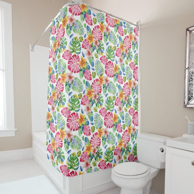 Cortina De Ducha Palm Leaves tropicales lindo verde rosa (Subido por el creador)