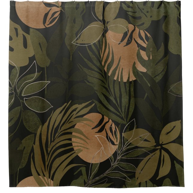 Cortina De Ducha Palm Luna Tropical: Patrón sin foco nocturno (Anverso)