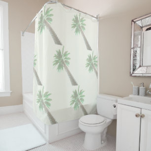 Cortina De Ducha Palm Tree Pastel Verde Tropical
