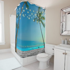 Cortina De Ducha Palm Trees tropicales String Lights Beach