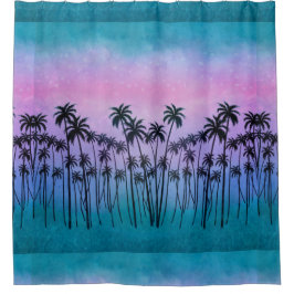 Cortina De Ducha Palmeras de color turquesa morado