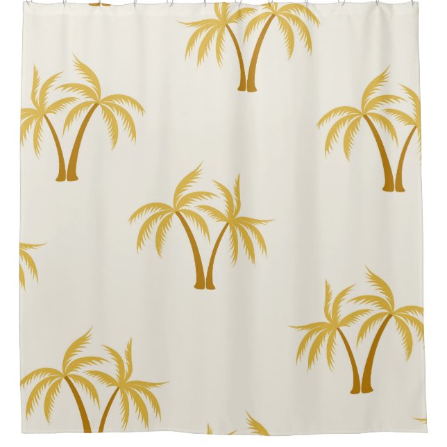 Cortina De Ducha Palmeras de Oro: Textil Tropical. (Anverso)