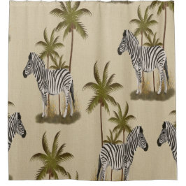 Cortina De Ducha Palmeras exóticas y cebras