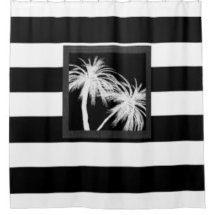 Cortina De Ducha Palmeras Tropicales Negras y Blancas Chic Moderno