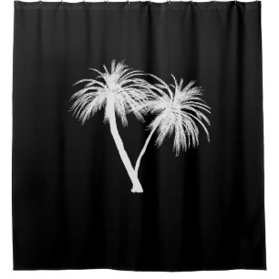 Cortina De Ducha Palmeras Tropicales Negras y Blancas Chic Moderno