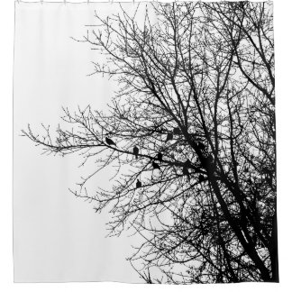 Cortina De Ducha Palomas en árbol monocromo de alto contraste minim