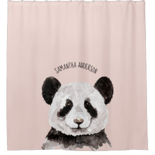 Cortina De Ducha Panda Acuático Moderno Con Nombre Y Rosa Pastel
