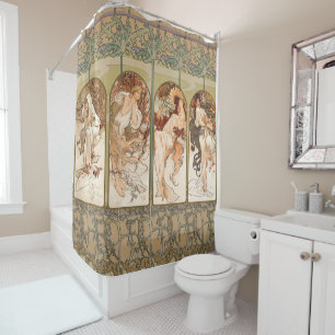Cortina De Ducha Panel de las Cuatro Estaciones de Alphonse Mucha 1