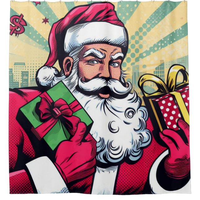 Cortina De Ducha Papá Noel/ Navidad de cómic (Anverso)