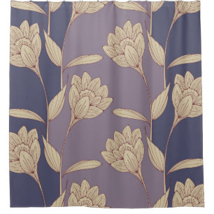 Cortina De Ducha papel pintado de crocus floral retro en malva azul