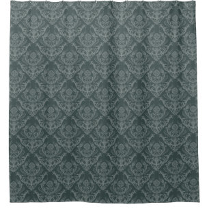 Cortina De Ducha Papel pintado floral verde de lujo del damasco