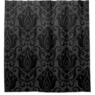 Cortina De Ducha papel pintado negro antiguo damasco victoriano orn
