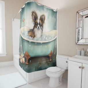 Cortina De Ducha Papillon En Bañera Acuarela Ducha De Arte Perro