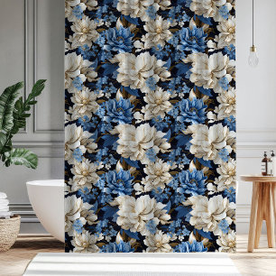 Cortina de ducha para baño floral marfil azul de m