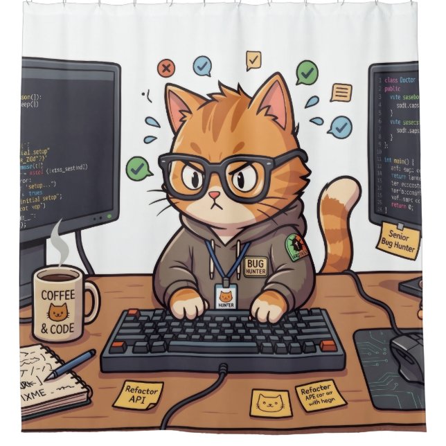 Cortina de ducha para gato real (Anverso)