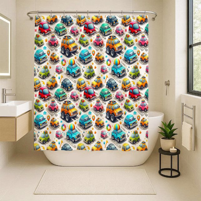 Cortina de ducha para guardería de niños con coche (Cartoon Cars Colorful Kids Nursery Shower Curtain)