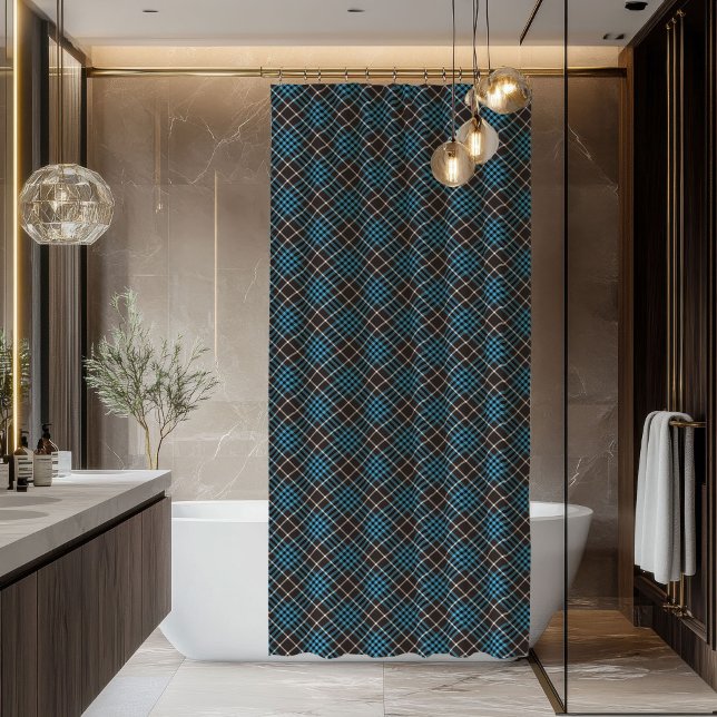Cortina de ducha para hombres estilo cuadros azule (Shower Curtain for Men Bold Blue Plaid Style)