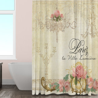 Cortina De Ducha Parchment Romance Rosas Paris Candelier Parisino