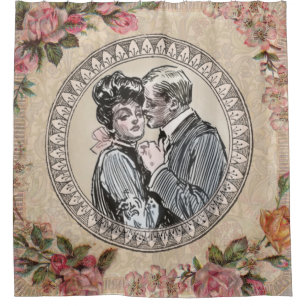 Cortina De Ducha Pareja de Romance Vintage: Rosas de Antiguos Amant