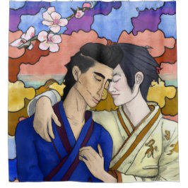 Cortina De Ducha Pareja gay al estilo del arte japonés Ukiyo-e