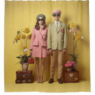 Cortina De Ducha Pareja Retro En Amarillo