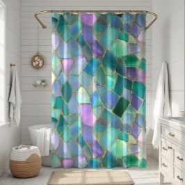 Cortina De Ducha Pastel colors stained glass mosaic pattern