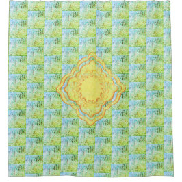 Cortina De Ducha Pastel de Verdes y Medallones de Oro Resumen de ar