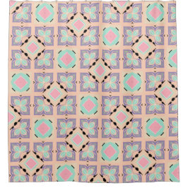 Cortina De Ducha Pastel Geometric Tile Pattern | Pink Mint Purple 
